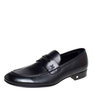 Pre Owned Louis Vuitton Black Leather Santiago Loafers Size 41.5