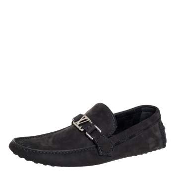 Pre Owned Louis Vuitton Black Nubuck Leather Hockenheim Slip On Loafers Size 41.5