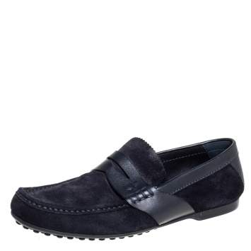 Pre Owned Louis Vuitton Navy Blue Suede Penny Loafers Size 41