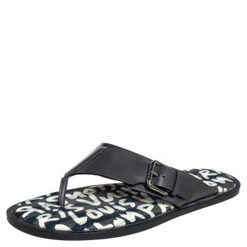 Pre Owned Louis Vuitton Black Leather Thong Sandals Size 41.5
