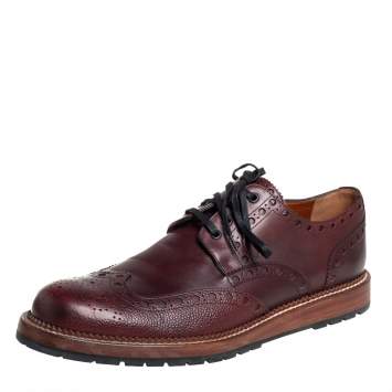 Pre Owned Louis Vuitton Burgundy Brogue Leather Lace Up Derby Size 43