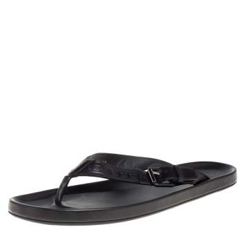 Pre Owned Louis Vuitton Black Monogram Embossed Leather Thong Flat Sandals Size 43.5