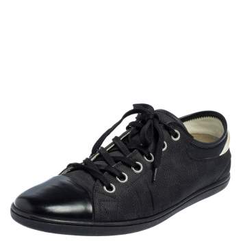 Pre Owned Louis Vuitton Graphite Damier Nylon And Black Leather Cap Toe Low Top Sneakers Size 42.5