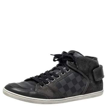 Pre Owned Louis Vuitton Black Damier Graphite Canvas And Dark Grey Suede High Top Sneakers Size 44.5