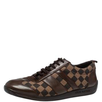 Pre Owned Louis Vuitton Two Tone Damier Ebene Fabric And Leather Low Top Sneakers Size 45