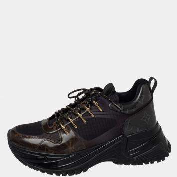Pre Owned Louis Vuitton Black/Brown Monogram Canvas And Mesh Run Away Pulse Sneakers Size 38.5