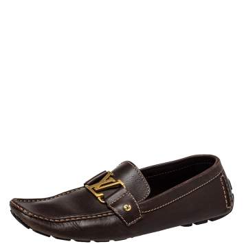 Pre Owned Louis Vuitton Brown Leather Monte Carlo Slip On Loafers Size 42.5