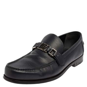 Pre Owned Louis Vuitton Navy Blue Epi Leather Major Slip On Loafers Size 44