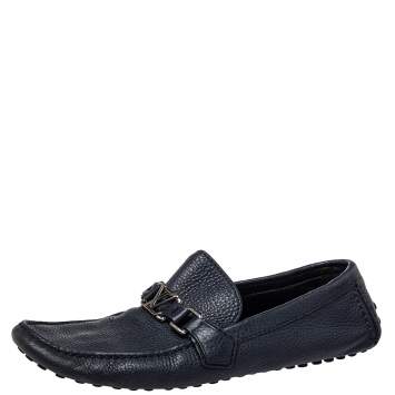 Pre Owned Louis Vuitton Blue Textured Leather Hockenheim Moccasins Size 43