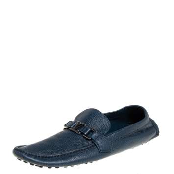 Pre Owned Louis Vuitton Blue Leather Hockenheim Slip On Loafers Size 44.5