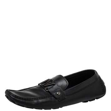 Pre Owned Louis Vuitton Black Leather Monte Carlo Slip On Loafers Size 44