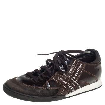 Pre Owned Louis Vuitton Brown Suede And Patent Leather Low Top Sneaker Size 39