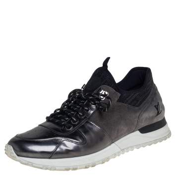Pre Owned Louis Vuitton Black/Grey Patent Leather And Suede Runner Sneakers Size 42.5