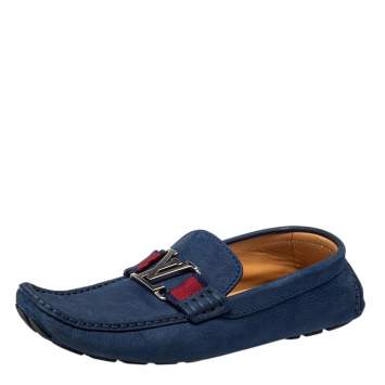 Pre Owned Louis Vuitton Blue Suede Monte Carlo Loafers Size 41.5