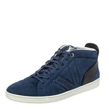Pre Owned Louis Vuitton Blue/Black Suede And Leather Fuselage High Top Sneakers Size 44