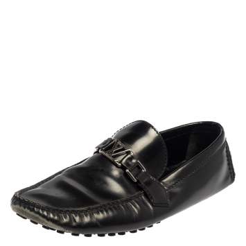 Pre Owned Louis Vuitton Black Leather Hockenheim Slip On Loafers Size 43.5