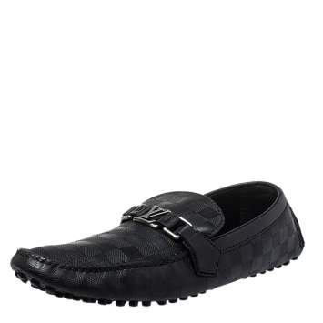 Pre Owned Louis Vuitton Black Damier Embossed Leather Hockenheim Slip On Loafers Size 44.5