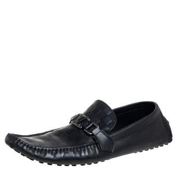 Pre Owned Louis Vuitton Black Damier Leather Hockenheim Loafers Size 45