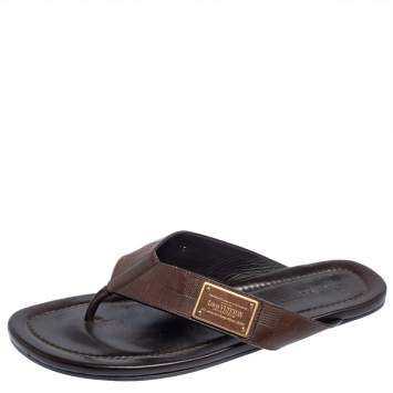 Pre Owned Louis Vuitton Brown Damier Leather Thong Flats Size 45