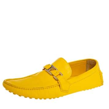 Pre Owned Louis Vuitton Yellow Leather Slip On Loafers Size 43.5