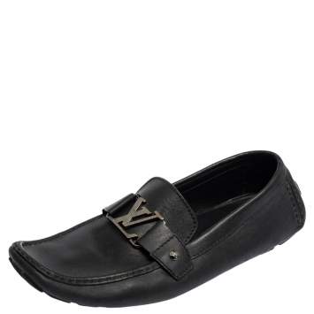 Pre Owned Louis Vuitton Black Leather Monte Carlo Slip On Loafer Size 44.5