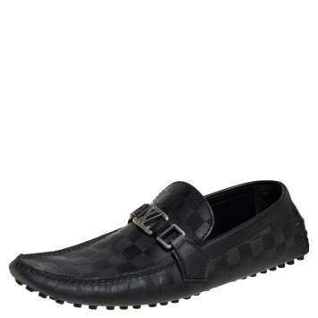 Pre Owned Louis Vuitton Black Leather Damier Infini Hockenheim Loafers Size 43