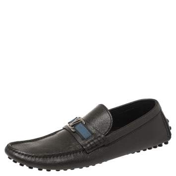 Pre Owned Louis Vuitton Black Leather Hockenheim Slip On Loafers Size 41
