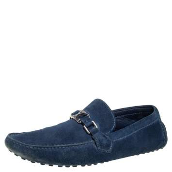 Pre Owned Louis Vuitton Blue Suede Hockenheim Slip On Loafers Size 45