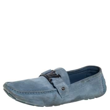 Pre Owned Louis Vuitton Blue Suede Monte Carlo Slip On Loafers Size 46