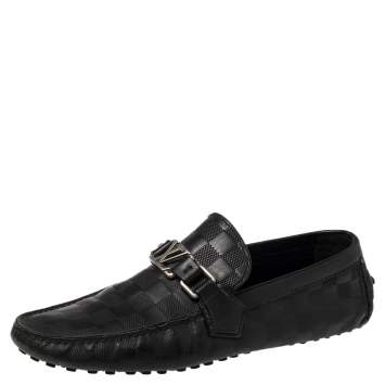 Pre Owned Louis Vuitton Black Damier Leather Infini Hockenheim Slip on Loafers Size 41