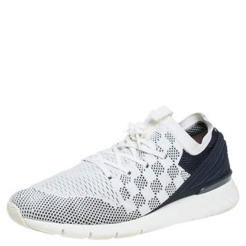 Pre Owned Louis Vuitton White/Blue Mesh Knit Fabric Fastlane Low Top Sneakers Size 44.5