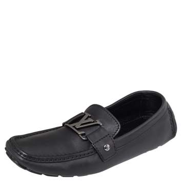 Pre Owned Louis Vuitton Black Leather Monte Carlo Slip On Loafers Size 41