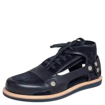 Pre Owned Louis Vuitton Blue Leather and Suede Lace Sneakers Size 42