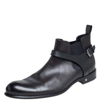Pre Owned Louis Vuitton Black Leather Greenwich Ankle Boots Size 42.5