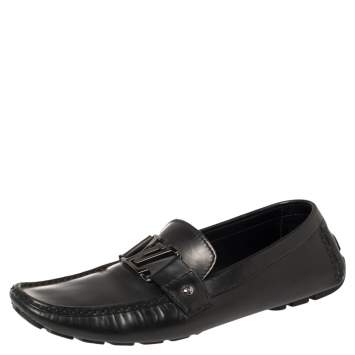 Pre Owned Louis Vuitton Black Leather Monte Carlo Slip On Loafers Size 43