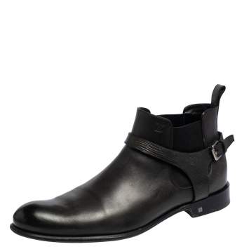 Pre Owned  Louis Vuitton Dark Green Leather Greenwich Ankle Boots Size 42.5