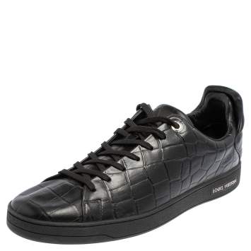 Pre Owned Louis Vuitton Black Croc Embossed Leather Front Row Low Top Sneakers Size 44