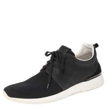 Pre Owned Louis Vuitton Black Leather & Mesh Fastlane Sneakers Size 44.5