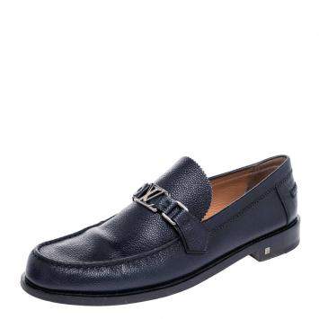 Pre Owned Louis Vuitton Navy Blue Leather Major Slip On Loafers Size 43.5