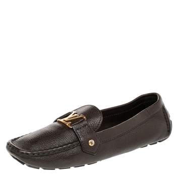 Pre Owned Louis Vuitton Brown Leather Monte Carlo Slip on Loafers Size 42