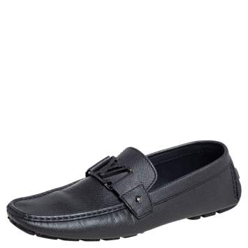 Pre Owned Louis Vuitton Black Leather Monte Carlo Slip On Loafers Size 43.5