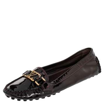 Pre Owned Louis Vuitton Burgundy Amarante Vernis Leather Oxford Loafers Size 38.5
