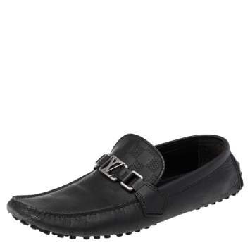 Pre Owned Louis Vuitton Black Leather Hockenheim Slip on Loafers Size 42.5