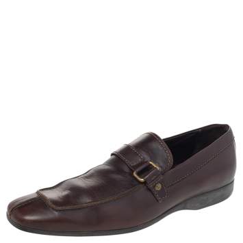 Pre Owned Louis Vuitton Brown Leather Slip On Loafers Size 42.5
