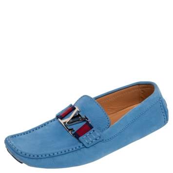Pre Owned Louis Vuitton Blue Leather Monte Carlo Slip On Loafers Size 42