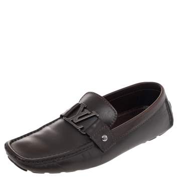 Pre Owned Louis Vuitton Dark Brown Leather Monte Carlo Slip On Loafers Size 41.5