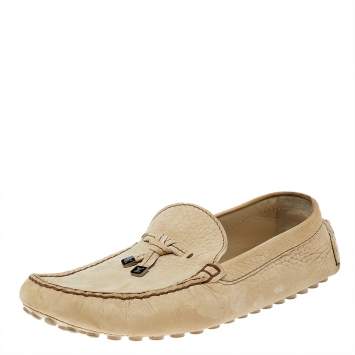 Pre Owned Louis Vuitton Light Yellow Leather Bow Slip On Loafers Size 42.5