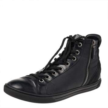 Pre Owned Louis Vuitton Damier Graphite Fabric and Leather Trim Zip Up High Top Sneakers Size 42.5
