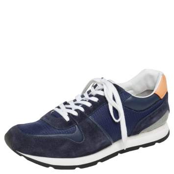 Pre Owned Louis Vuitton Blue Mesh, Leather, And Suede Abbesses Sneakers Size 43