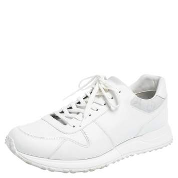 Pre Owned Louis Vuitton White Leather and coated Canvas Run Away Sneakers Size 42.5